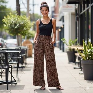 Old Navy Brown Animal Print Spotted Wide-Legged Plazzo Pants Women’s Small